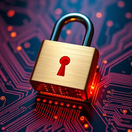 Cybersecurity Course Thumbnail: A padlock on a digital circuit board